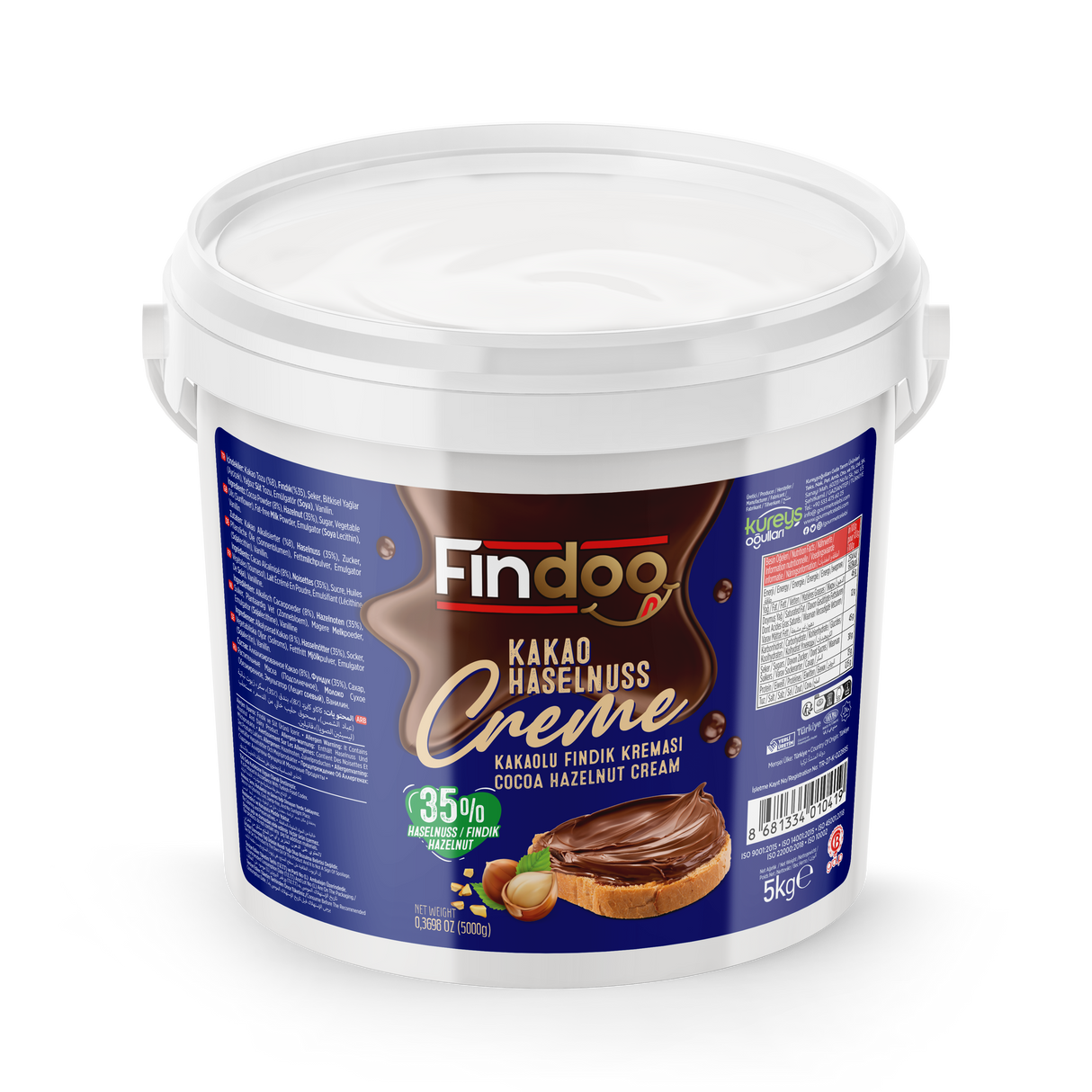 Celebiogullari Premium Cocoa Hazelnut Cream (35% Hazelnut) - 500g, 1kg & 5kg Buckets