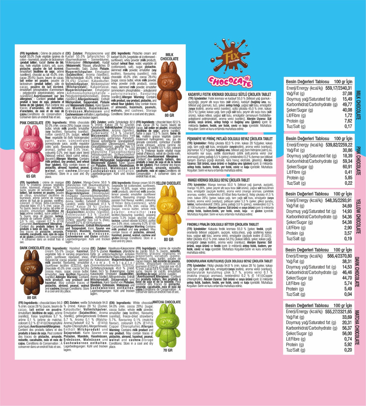 픽스 초콜릿 한정판 수집용 미스터리 버니 - 혼합 (60g-80g)