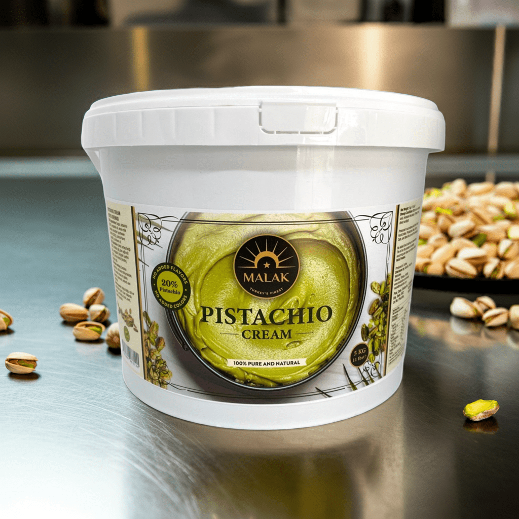 Malak Pistachio Cream with 20% Pistachio - 1.1. lb (5 Kg) Bulk Tub - TryAladdin