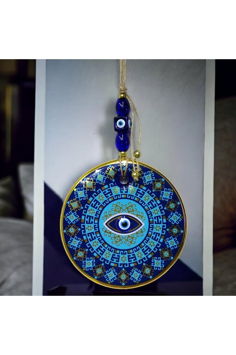 Gilded Turquoise Color Eye Model Nazar Bead Glass Wall Ornament - TryAladdin