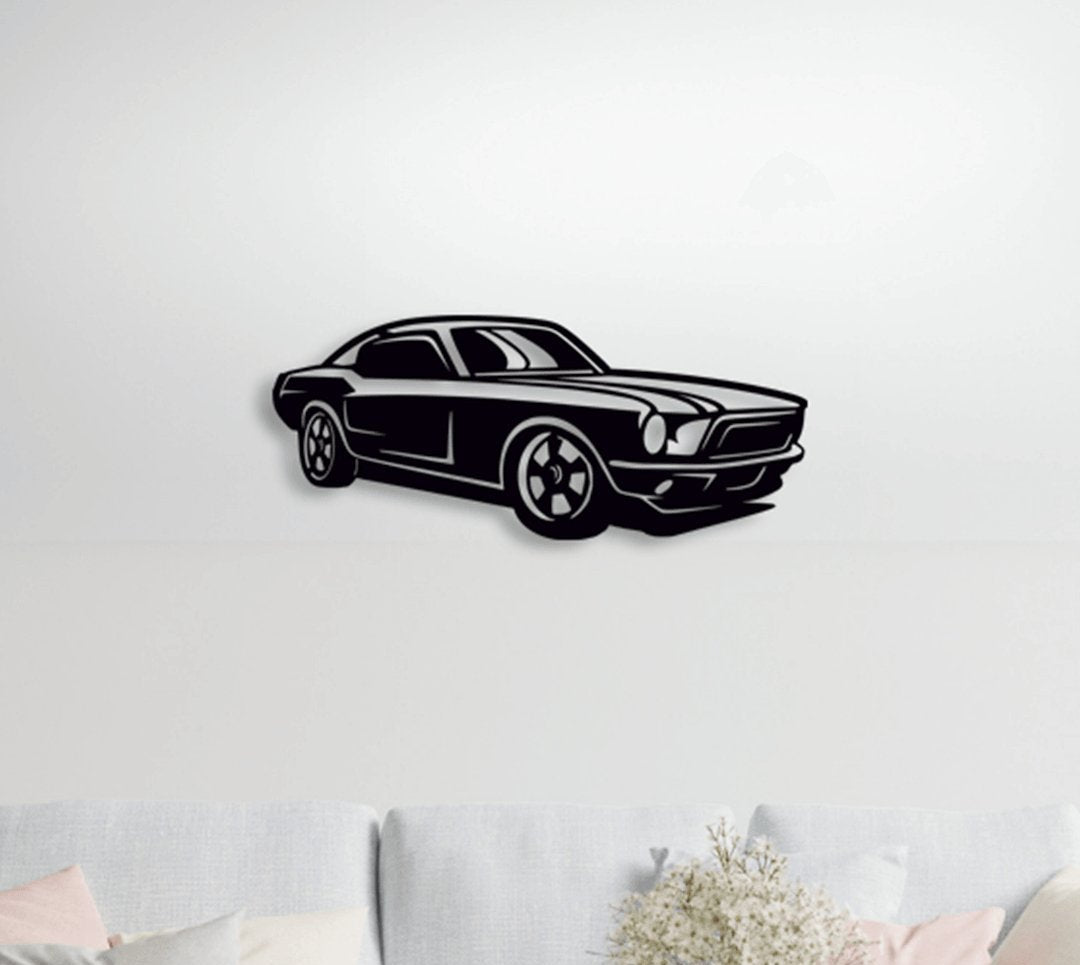 NR Dizayn | Mustang Car Side View Decorative Metal Wall Art - TryAladdin