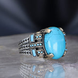 Tesbihevim | Chain Series Men's Silver Ring with Turquoise Stone - TryAladdin