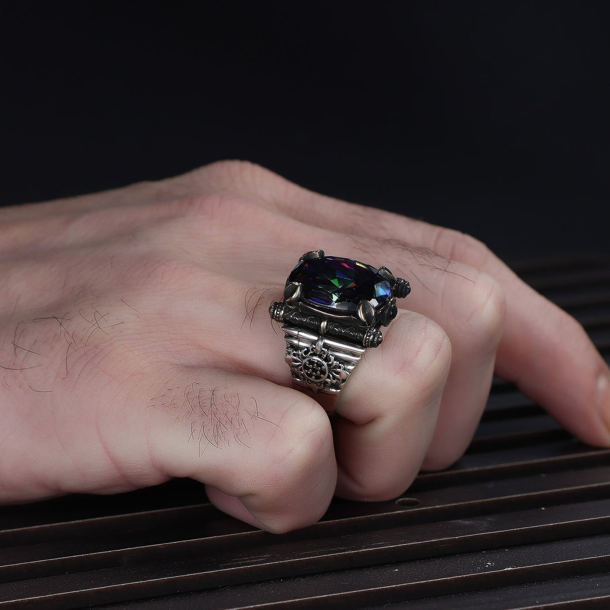 Tesbihevim | Men's Silver Ring with Mystic Topaz Stone - TryAladdin