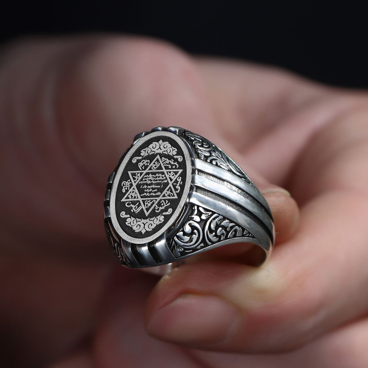 Tesbihevim | Men's Silver Men's Silver Ring with Seal of Solomon - TryAladdin