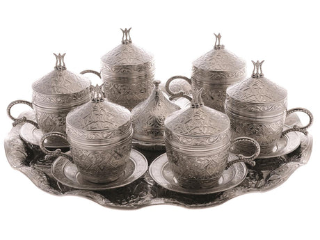 Acar | Silver Coffee Set of Six With Metal Tray And Candy Bown - Acar Design - White - TryAladdin