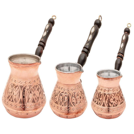 Acar | Turkish Coffee Pot Set of Three - Heavy - Copper - TryAladdin