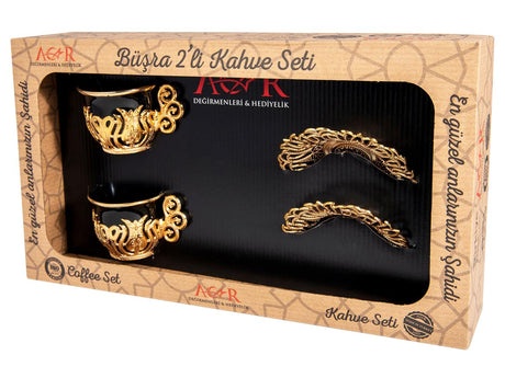 Acar | Turkish Coffee Set of Two - Tulip - Black - Gold - TryAladdin