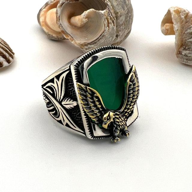 Agate Gemstone Eagle Ring Jewelry - TryAladdin