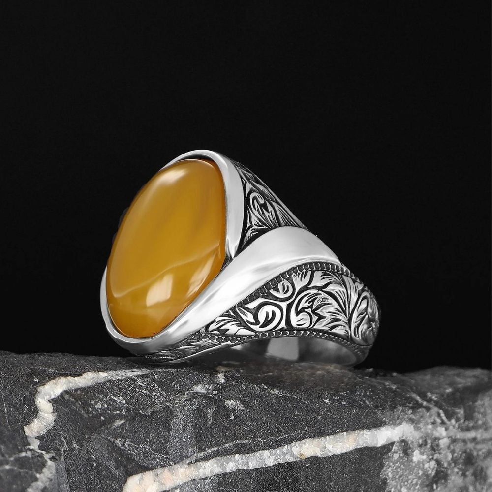 Tesbihevim | Men's Silver Ring with Agate Stone - TryAladdin