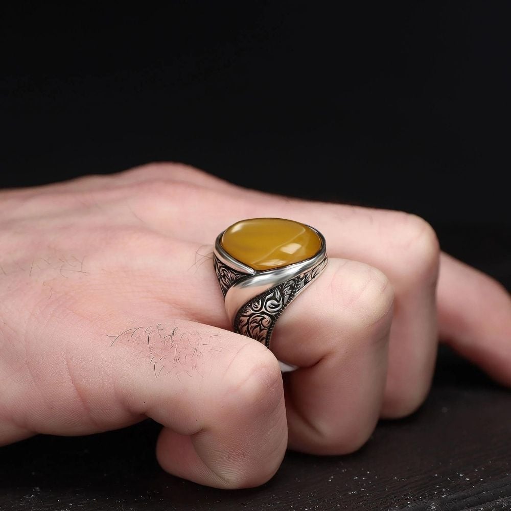 Tesbihevim | Men's Silver Ring with Agate Stone - TryAladdin