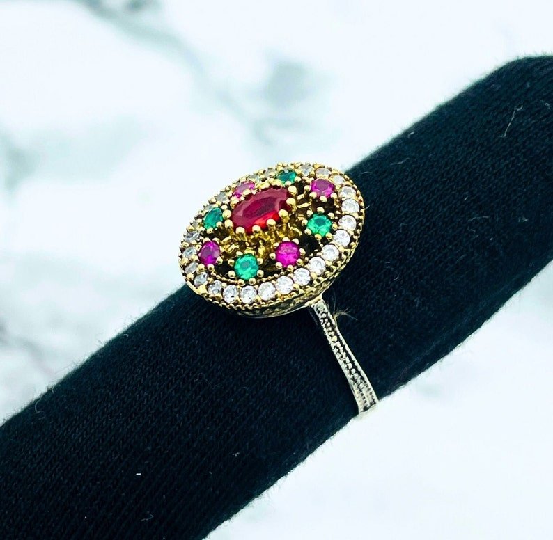 Istanbul Jewelry | Ruby and Emerald Ottoman Style Handmade Silver Ring - TryAladdin