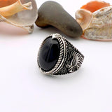 Black Onyx Oval Stone Silver Men's Ring - TryAladdin