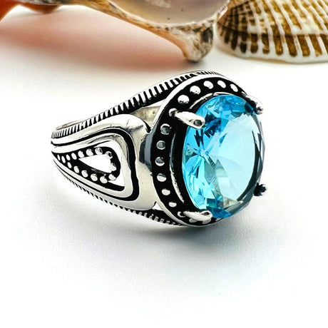 Blue Aquamarine Stone Men's Ring - TryAladdin