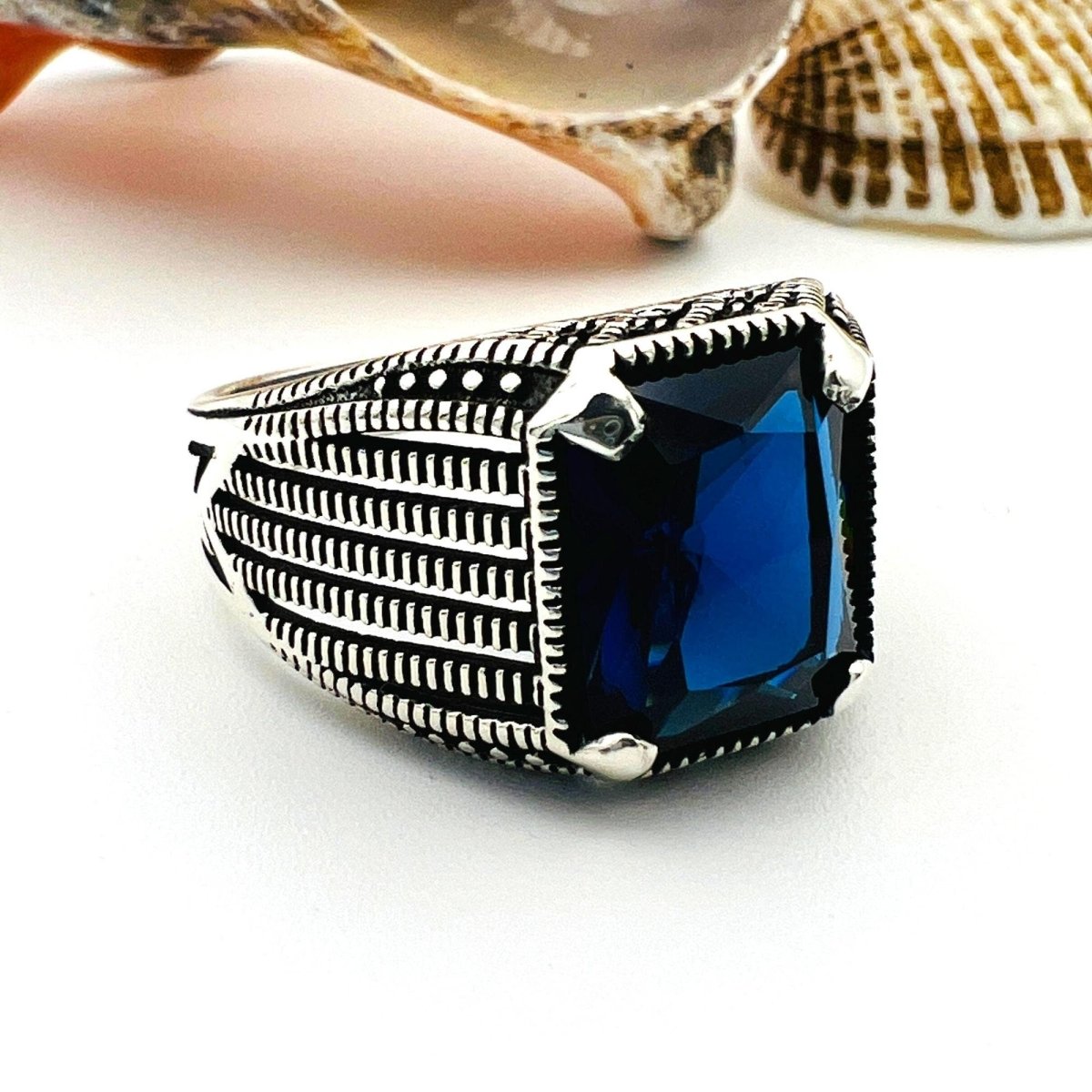 Blue Sapphire Squared Stone Men's Ring - TryAladdin