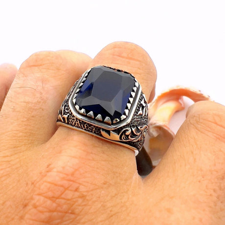 Blue Sapphire Squared Stone Men's Ring - TryAladdin