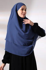 Blue Three Layer Veiled Short Chiffon Hijab Souffle Scarf - TryAladdin