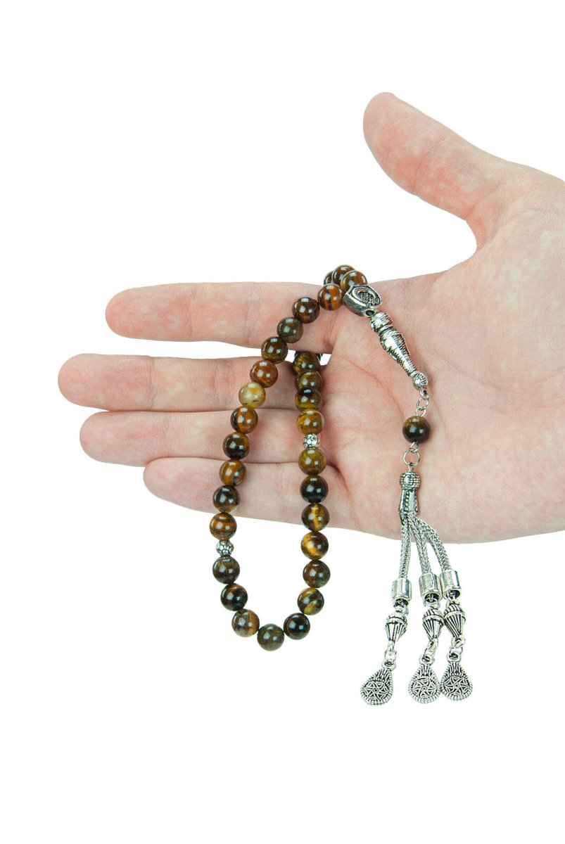 Brown Natural Tiger Eye Stone Prayer Beads, 33 Beads - TryAladdin