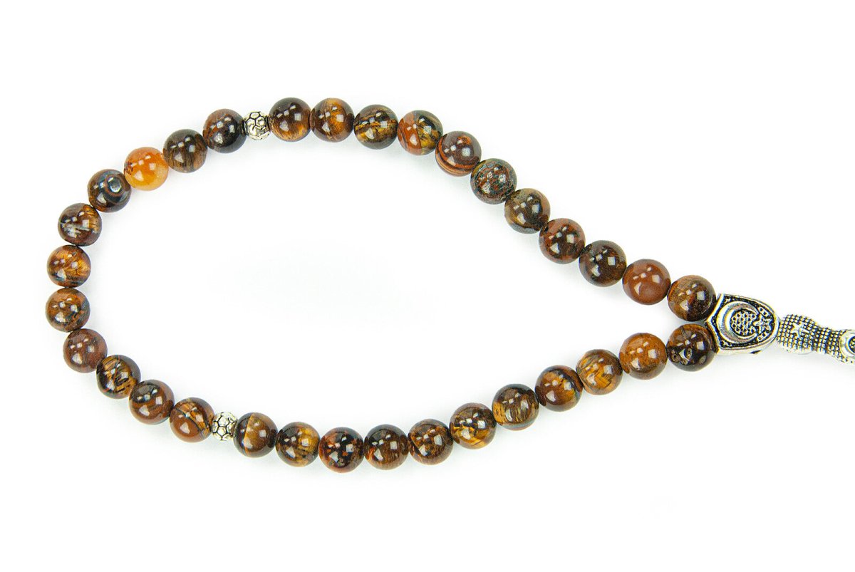 Brown Natural Tiger Eye Stone Prayer Beads, 33 Beads - TryAladdin