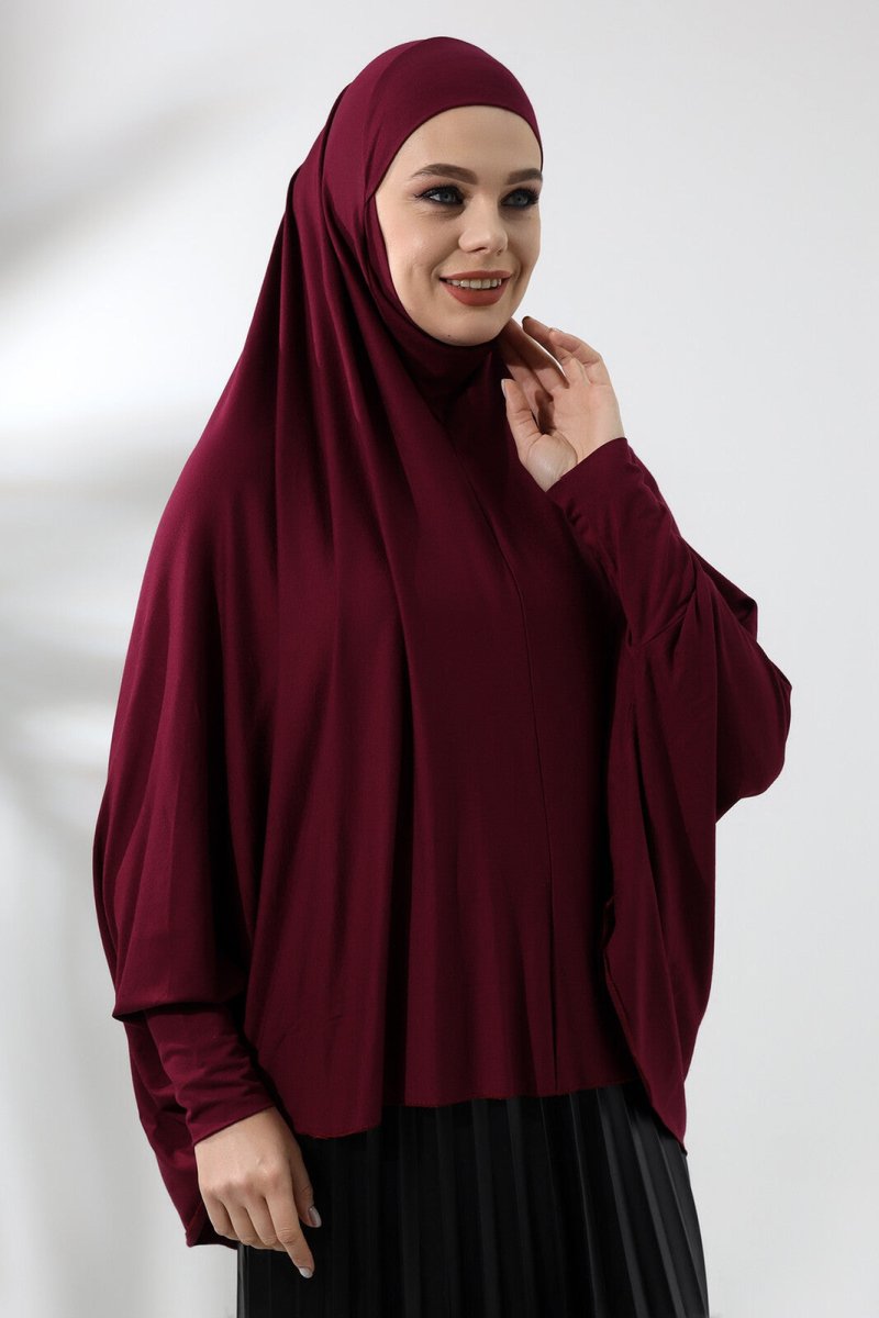 Burgundy Ready to Wear Practical Hijab Sleeve Combed Cotton Souffle Scarf Hijab - TryAladdin