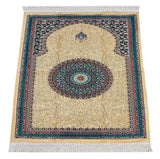 Cream Traditional Motif Knitted Fringed Mihrab Lined Chenille Prayer Rug - TryAladdin