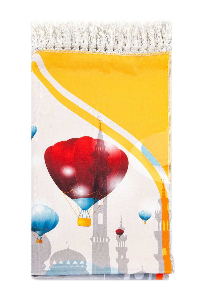 Digital Printed Children's Prayer Rug - with Baloon, Tractor and Mosque - TryAladdin