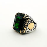 Green Emerald Men's Silver Ring - TryAladdin