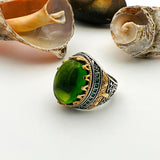 Green Emerald Oval Stone Men's Ring - TryAladdin