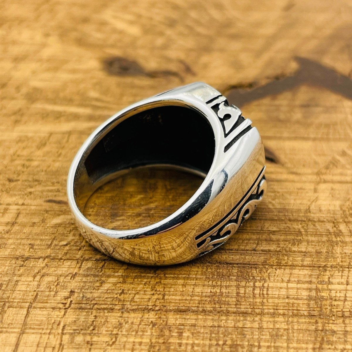 Hand Embroidered Square Model Men's Silver Ring - TryAladdin