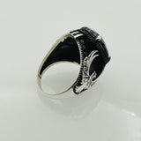 Handmade Men's Black Onyx Eagle Silver Ring - TryAladdin