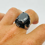 Handmade Men's Black Onyx Eagle Silver Ring - TryAladdin