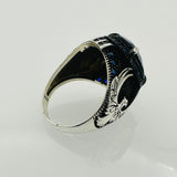 Handmade Men's Eagle Blue Sapphire Silver Ring - TryAladdin