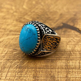 Handmade Men's Oval Blue Turquoise Silver Ring - TryAladdin