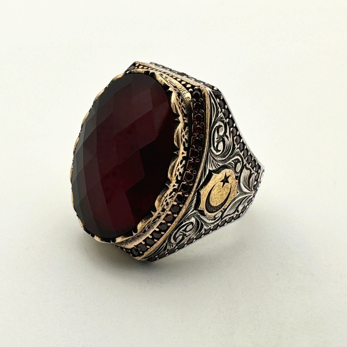 Handmade Men's Red Zircon Stone Silver Ring - TryAladdin