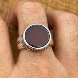 Handmade Minimalist Oval Red Agate Silver Ring - TryAladdin