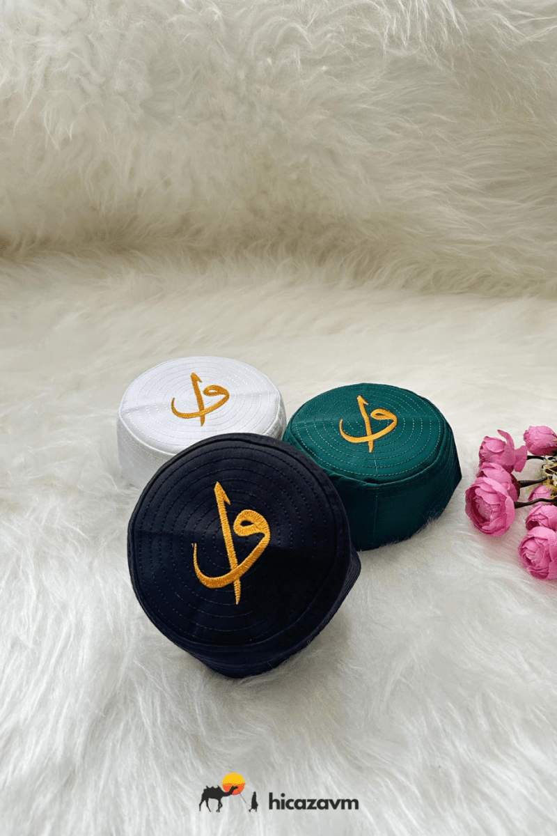 Hard Embroidered Children's Prayer Cap with Waw and Aliph Caligraphy - TryAladdin