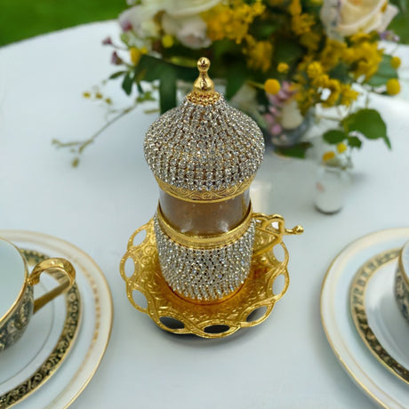 Lavina | Turkish Tea Cup with Lid Swarovski Stone Design - TryAladdin