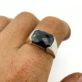 Men's Black Onyx Rectangle Silver Ring - TryAladdin