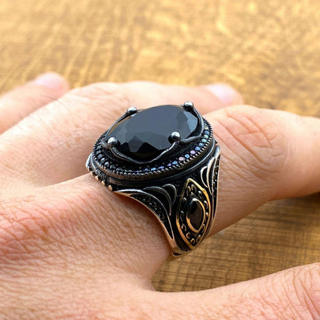 Men's Black Onyx Silver Ring - TryAladdin