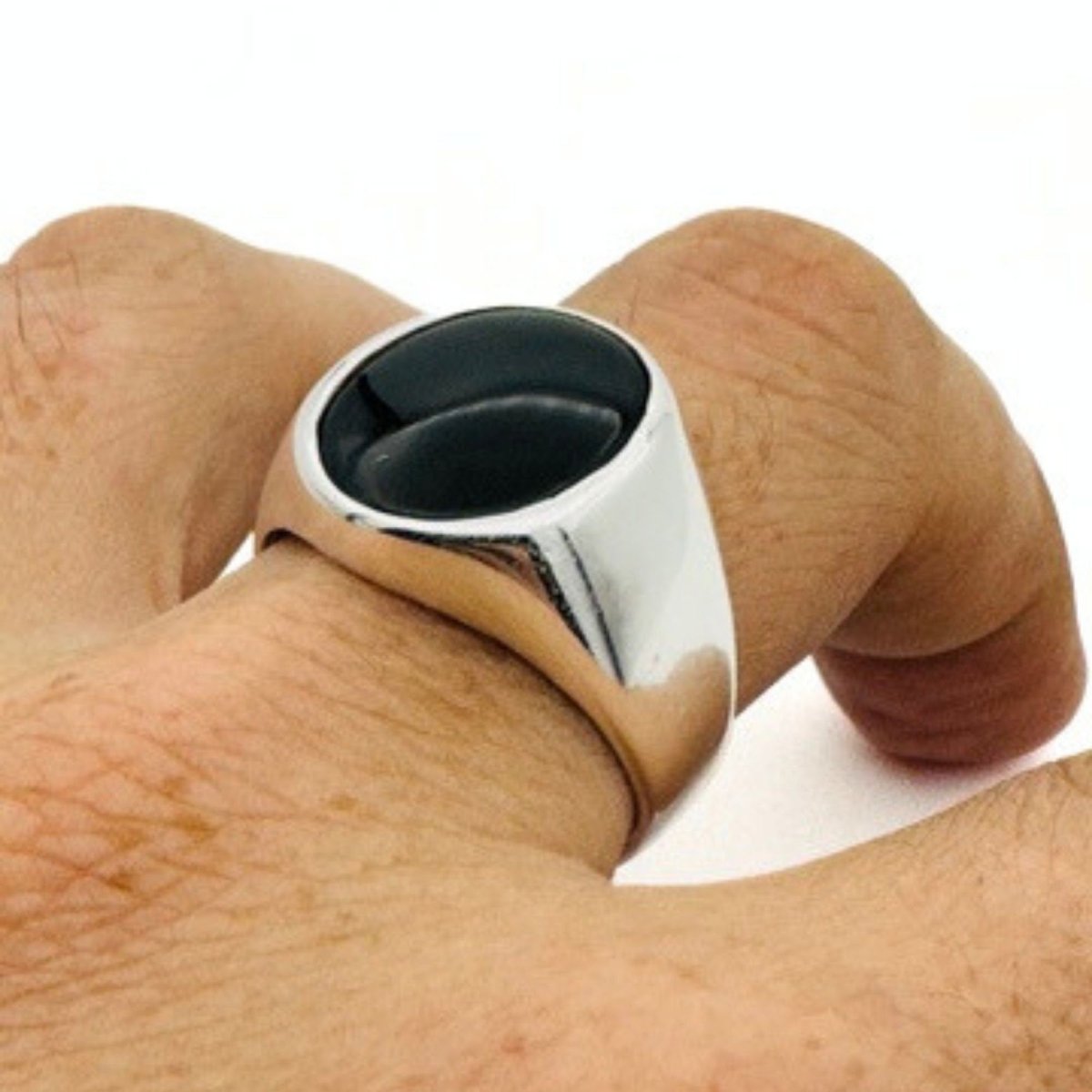 Men's Black Onyx Silver Ring - TryAladdin