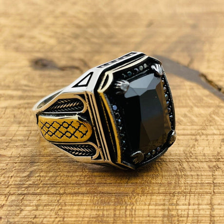 Men's Black Onyx Square Ring - TryAladdin