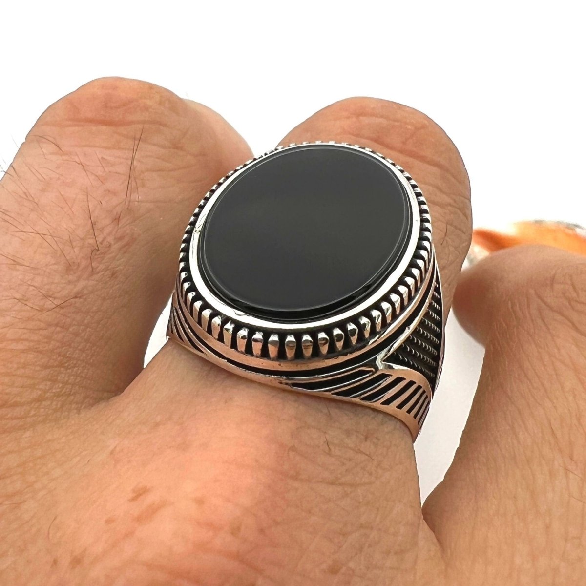 Men's Black Onyx Stone Silver Ring - TryAladdin