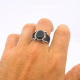 Men's Black Onyx Stone Silver Ring - TryAladdin