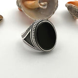 Men's Black Onyx Stone Silver Ring - TryAladdin