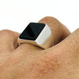 Men's Black Onyx Stone Silver Ring - TryAladdin