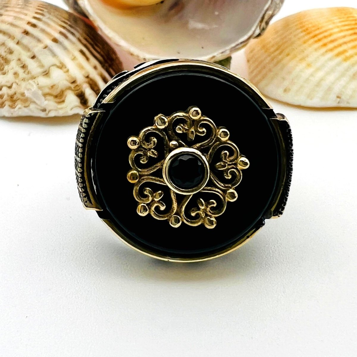 Men's Black Onyx Stone Silver Ring - TryAladdin