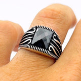 Men's Black Zircon Stone Silver Ring - TryAladdin