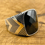 Men's Black Zircon Stone Silver Ring - TryAladdin