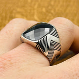 Men's Black Zircon Stone Silver Ring - TryAladdin