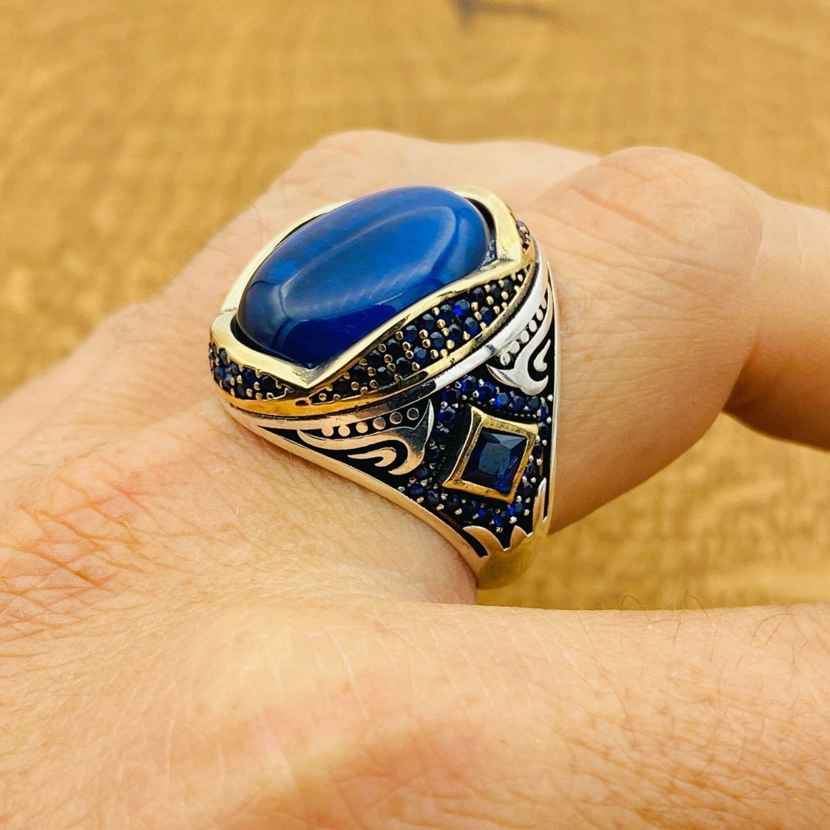 Men's Blue Lapis Lazuli Silver Ring - TryAladdin