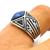 Men's Blue Sapphire Stone 925 Sterling Silver Ring - TryAladdin